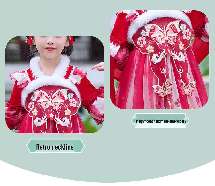 Dziewczęce zimowe Hanfu 2025: Aksamitna Spódnica Tang - Starochiński Styl dla Dzieci