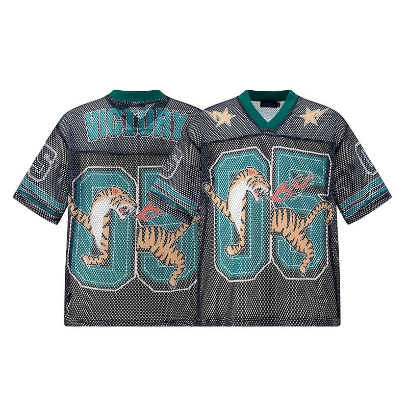 Trendy Brand Men'S T-Shirt American Retro Hip-Hop Letter Printing Mesh Casual Couple Sports Jersey Men And Women