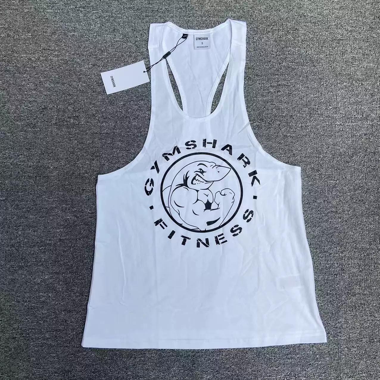 Shark Legacy Stringer Спортивный Фитнес Тонкая Бретелька Хлопковый Топ для Мужчин Тренировочный Топ Европейский и Американский Размер M белый