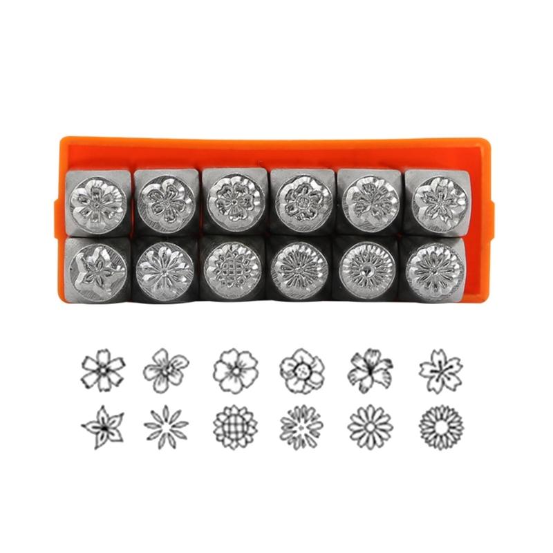 12 Stück Metallstempelwerkzeug mit Blumenmuster zum Prägen auf Metall, Leder, Holz, DIY Schmuckherstellungszubehör