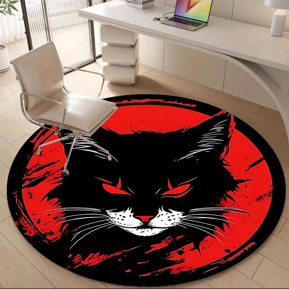 1pcBlack Cat Moon Office Round Area Rug, Indoor Mat Suitable ForOffice, Under Office Chairs Bedroom Living Room Home Decor, Room Deco 046