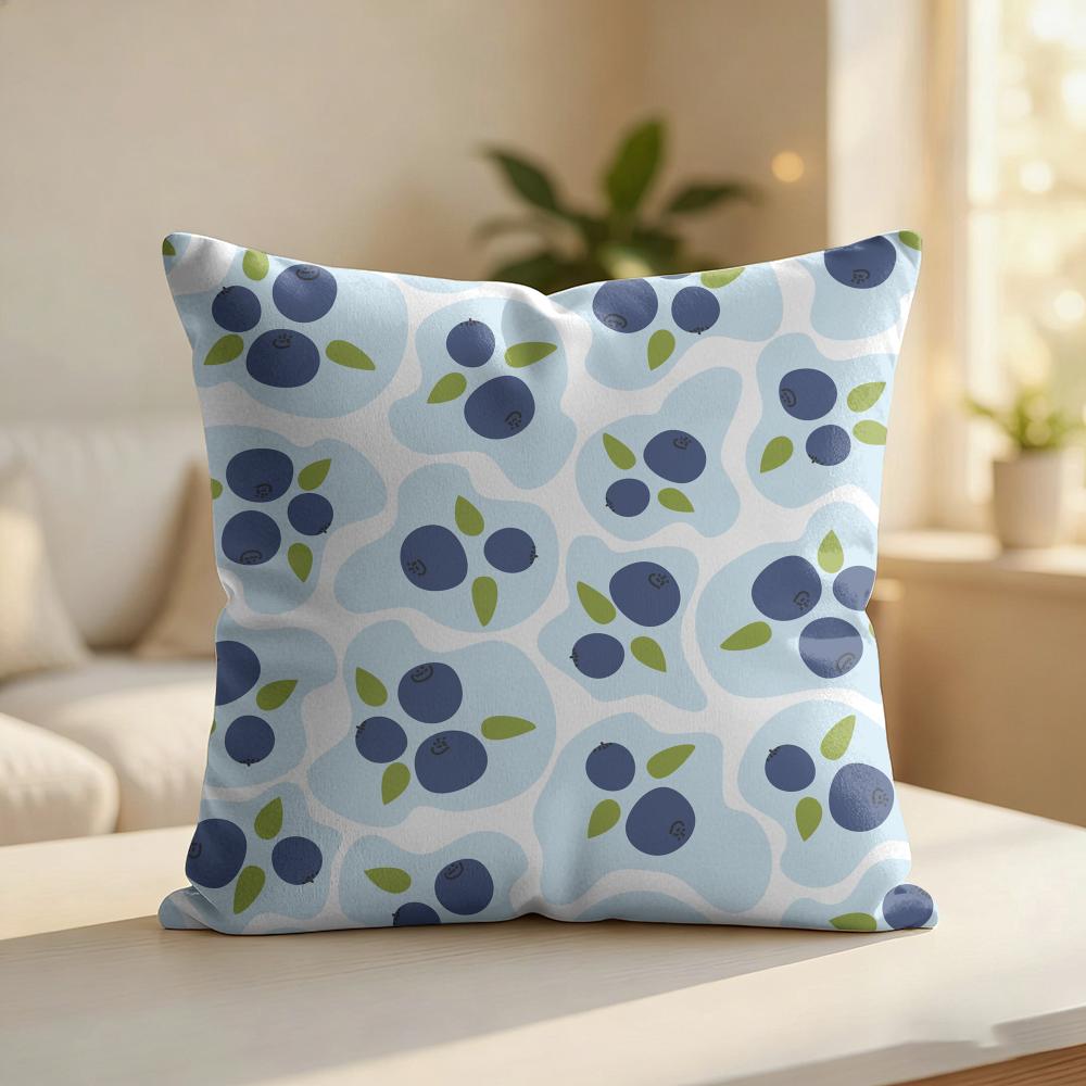 Blueberry Pattern Cushion Cover Silky Short Plush Invisible Zipper Dustproof Sofa Pillow Case For Home Decor