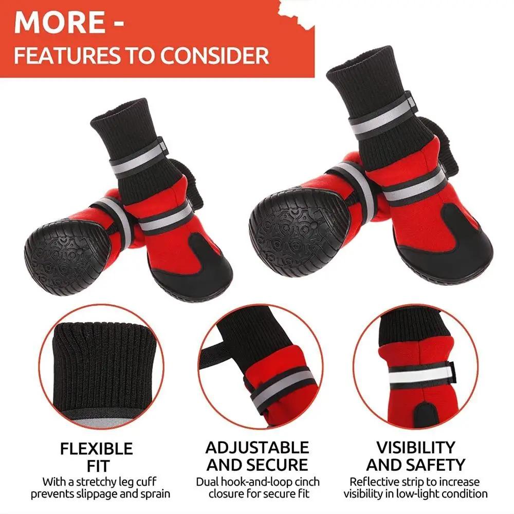 JBTP New 4Pcs Waterproof  Reflective Dog Boots Winter Pet Dog Shoes Outdoor Puppy Snow Dog Booties Anti-Slip Socks Paw Protector