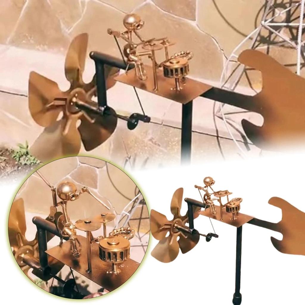 Metal Drummer Windmill Statue Decorative Wind Power Rock Art Statue Outdoor Wind Sculpture for Yard Lawn Garden Patio Decor