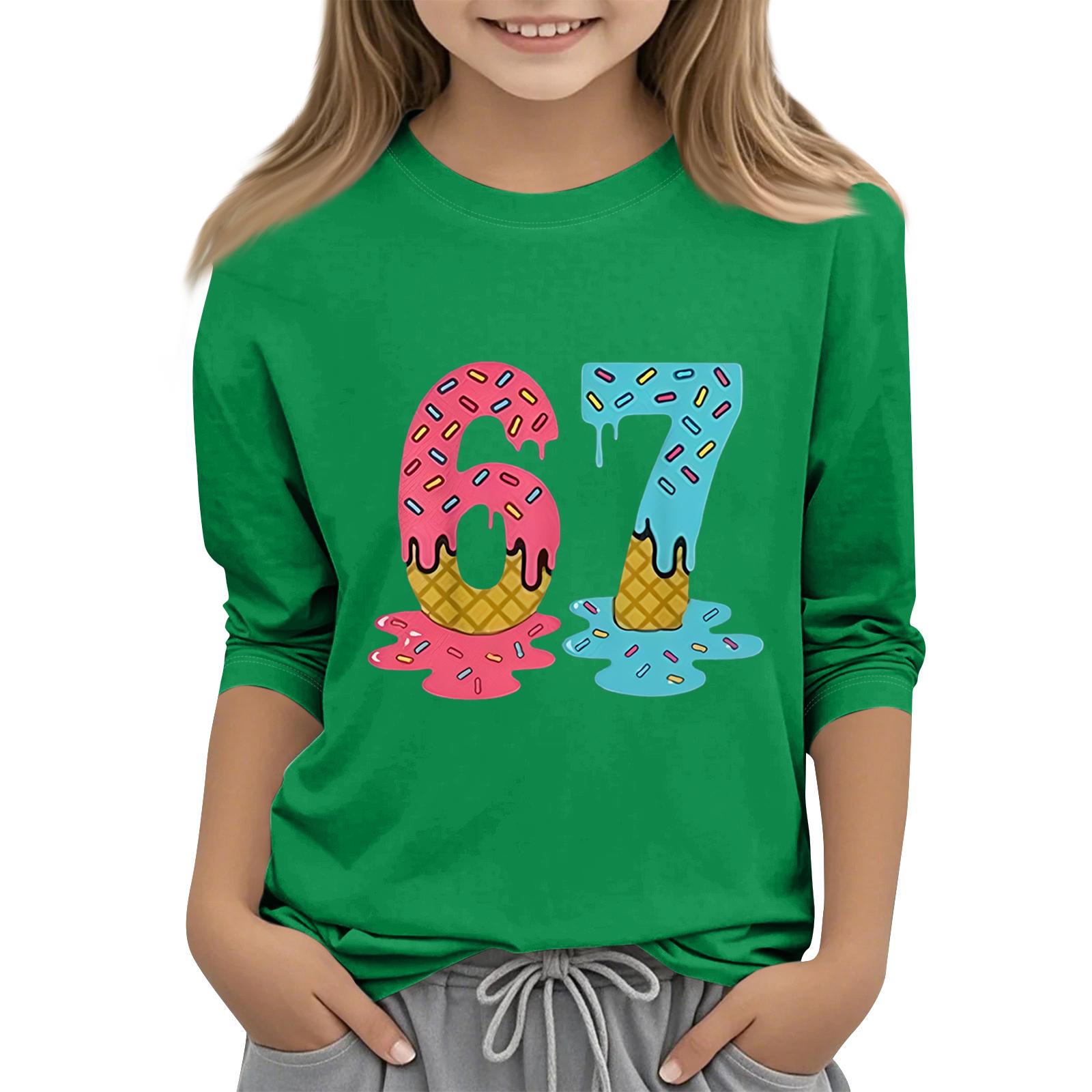 

Детская мода Футболка с рукавом три четверти, круглым вырезом, с принтом, повседневный топ 130 зелёный