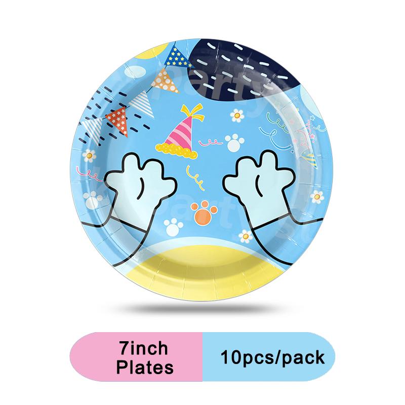 Cartoon Blue Dog Birthday Party Decoration Pink Dog Disposable Tablecloth Cup Bingo plate Baby Shower Kids Favors Party Supplies