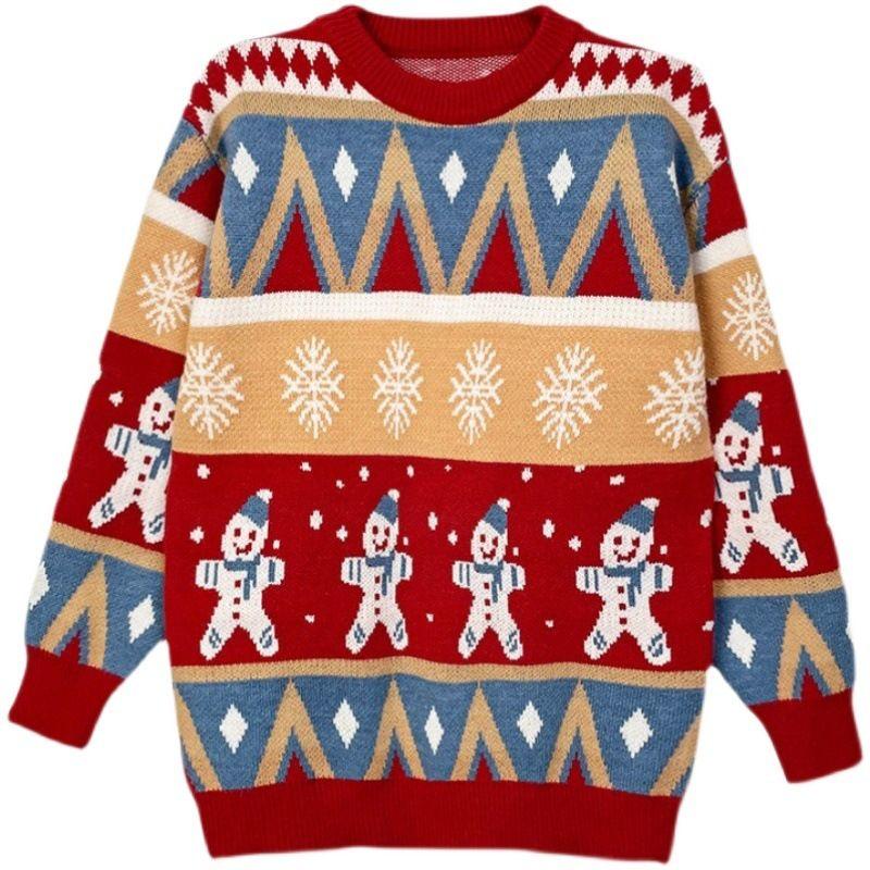 Autumn Winter New Loose Oversized Sweater Women Christmas Snowflake Knitted Longline Thickened Pullover