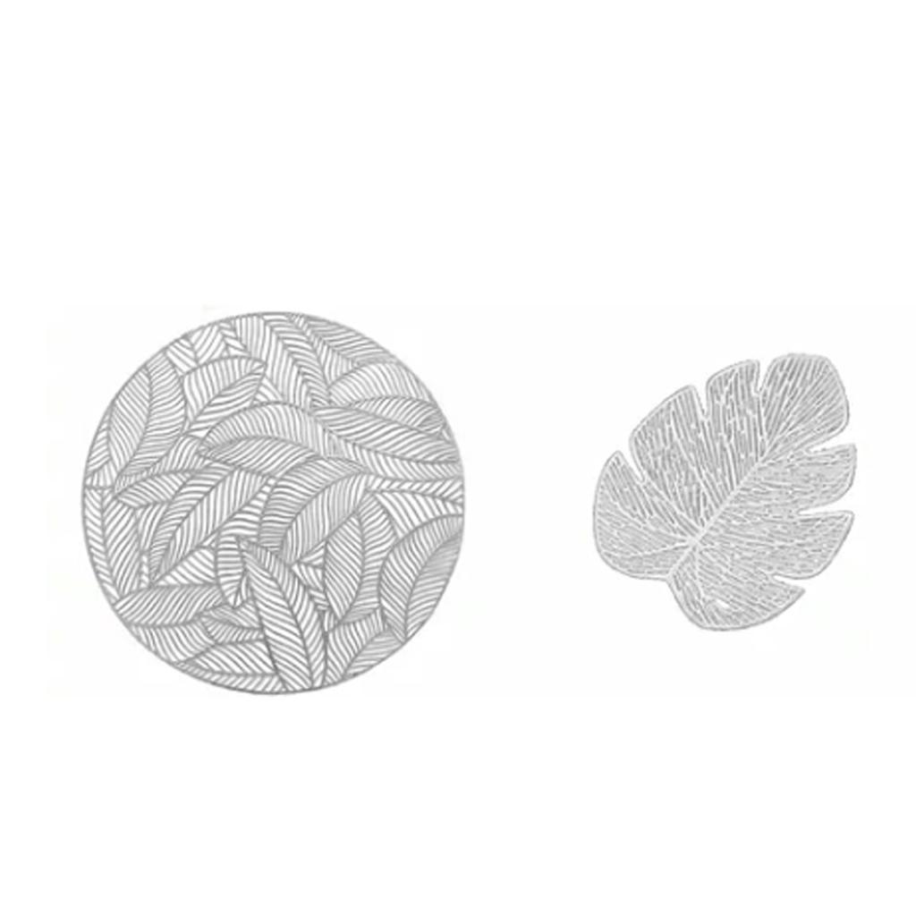 Placemats and Coasters Set Hollow Insulation 6 Pcs Round Dining Table Place Mats and 6 Pcs Leaf