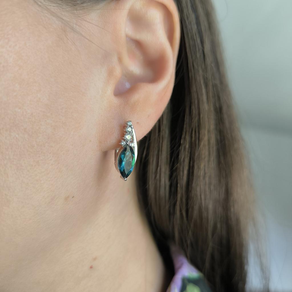 Silver Earrings with London Blue Topaz 3.352ct, Cubic Zirconia (2213550)