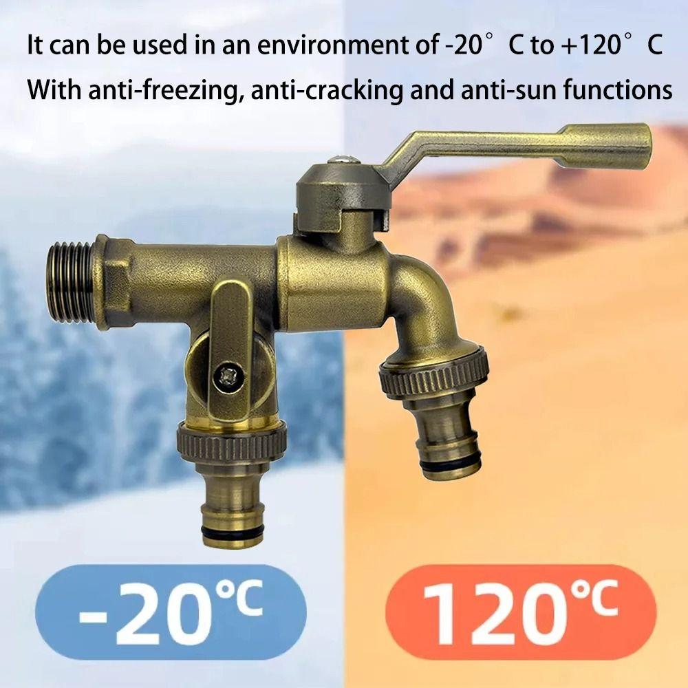 Anti-freezing All-copper Faucet One Inlet and Two Outlets Dual Water Outlets Brass Faucet Adapter 1/2inch Durable Outdoor Faucet