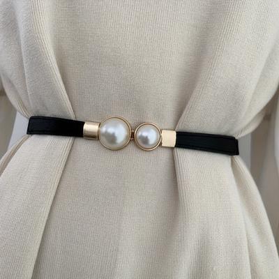 Slim-fit Elastic Waistband for Women with Double Pearl Buckles