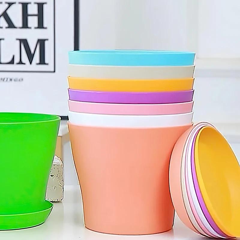 Flower Pot Round Planters Candy Color Succulents Plant Pot Office Desktop Balcony Home Garden Decoration Outdoor Potted 5 Sizes