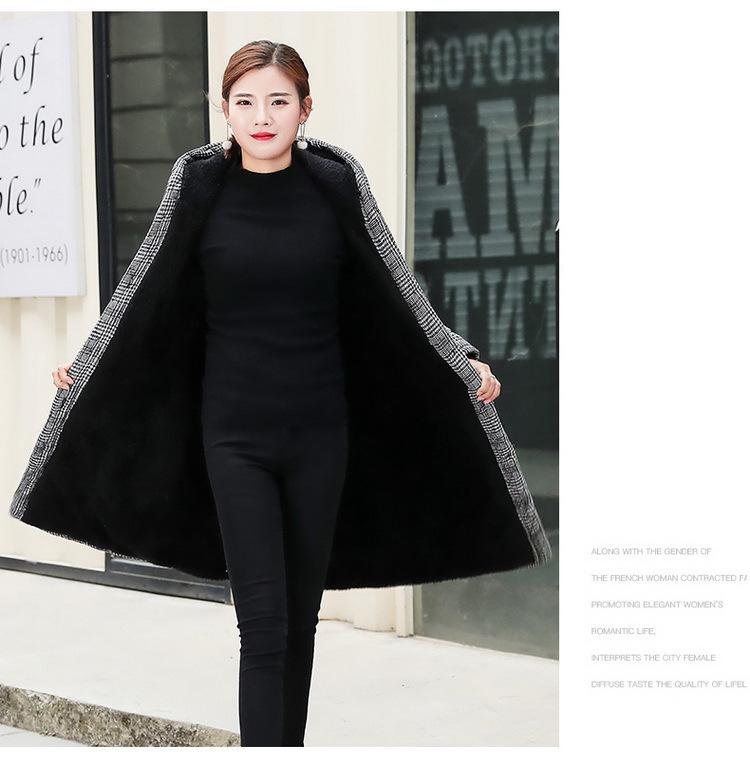 Women's Mid-length Plaid Cotton Coat - Velvet-lined, Thickened for Autumn/Winter