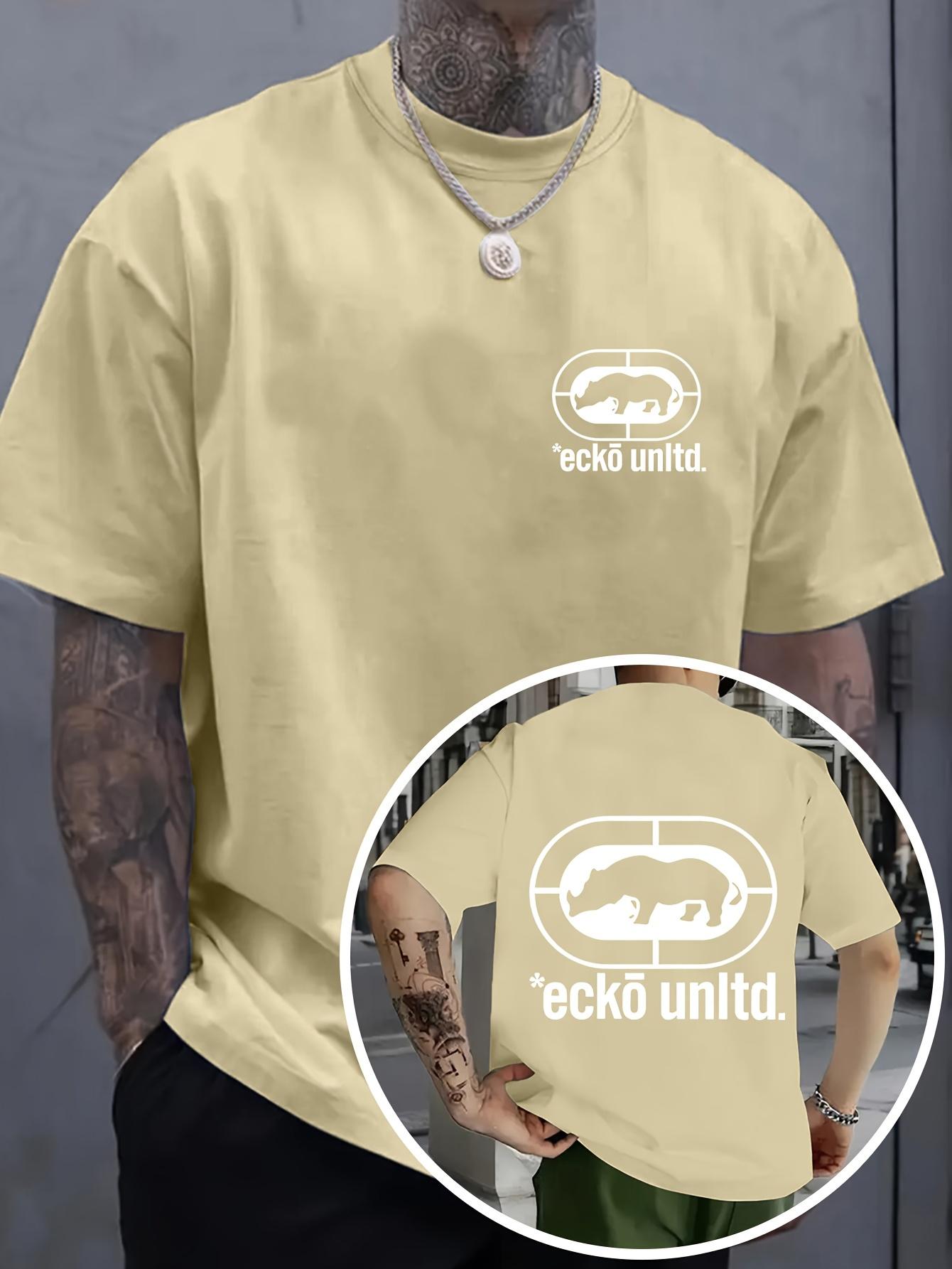 Double-Sided Printed Casual Sports T-shirt - Black with White Ecko Unity Bear Logo S