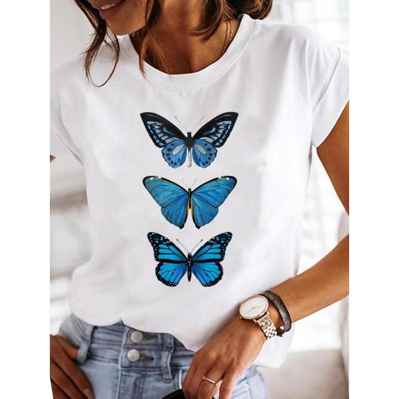 Summer T-shirt clothing dragonfly pattern printing T-shirt short-sleeved top fashion casual ladies women