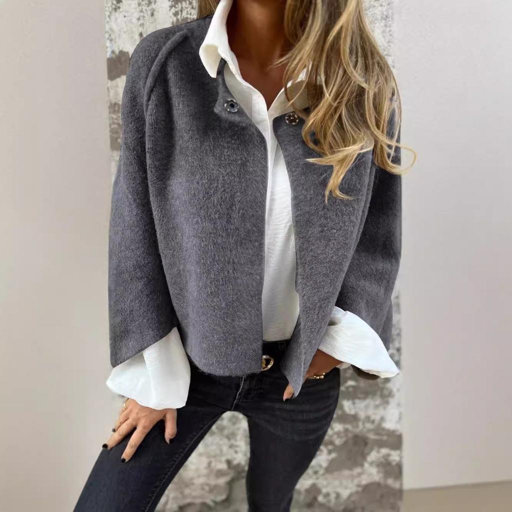 Spring and Autumn Thin Section Loose Short Cashmere Jacket Coat Women   Cashmere Warm Casual Long-sleeve Jacket Fashion Single Buckle Coats