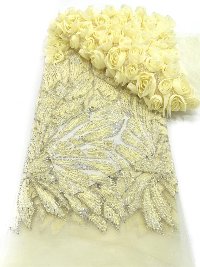 African 3D Flowers Sequin 2025 Latest Hot On Sale African French Party Lace Fabric Tulle Nigerian Beads Fabric For Wedding Dress