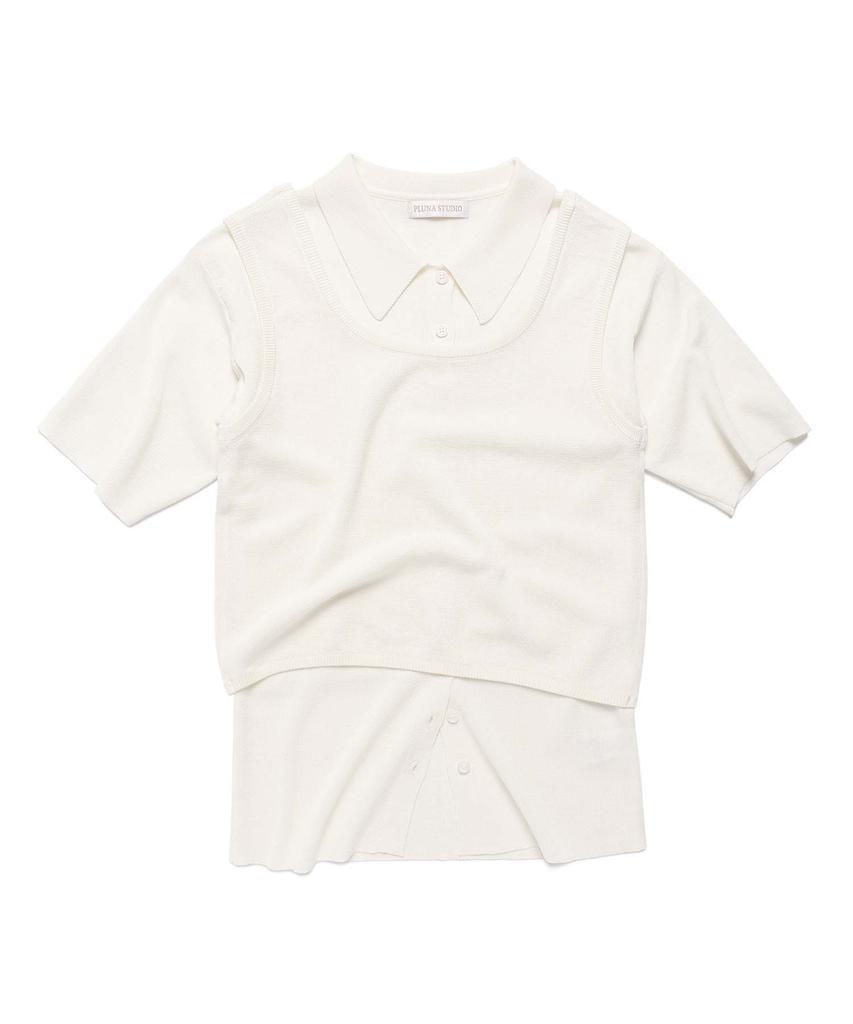 PLUNASTUDIO Flannel Silk Half Knit Set [Cardigan + Sleeveless] Ivory