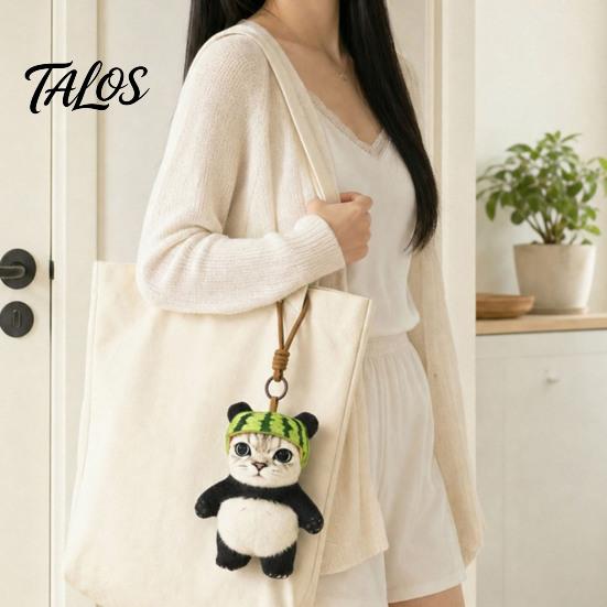 Plush Bag Charm Cat Panda Doll with Watermelon Hat, Cute Soft Stuffed Animal Unique Toy Toy, Charm, Gift for Kids Girls Home Decor Decorative