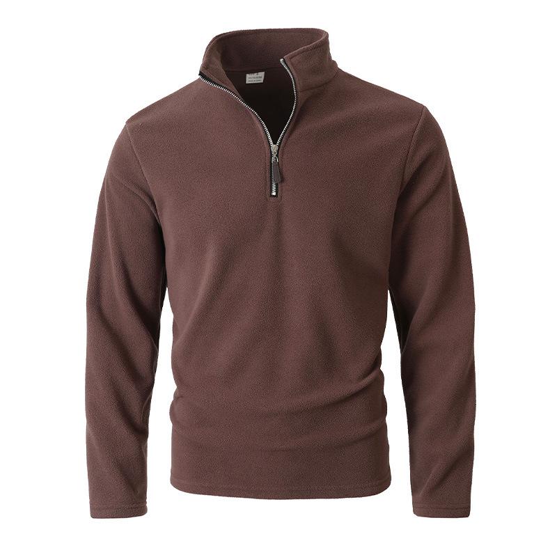 

Мужской свитшот из бархата шейк со стойкой воротником, полумолнией, однотонный, влагоотводящий, удобный, приятный к коже, топы, блузка с длинным рукавом, куртка XXL темно-коричневого