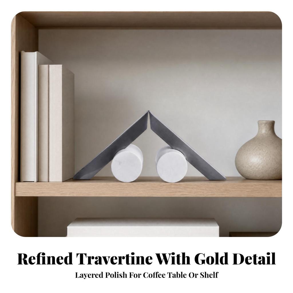 Abstract Geometric Sculptural Ornament Versatile Stone and Metal Tabletop Decor