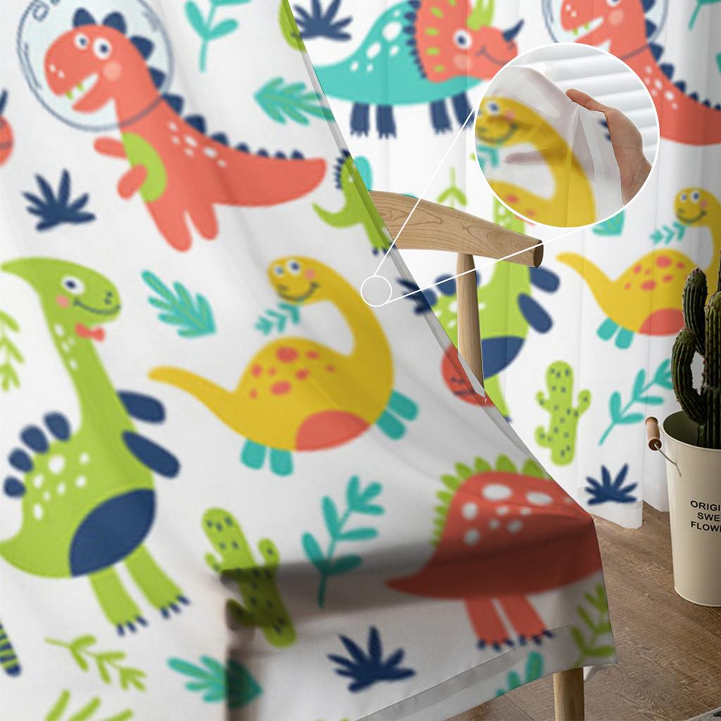 Söta Dinosaurier För Barn Tryck Skira Gardiner för Vardagsrum Transparent Tyll Fönstergardin Sovrum Kök Slöja Draperier