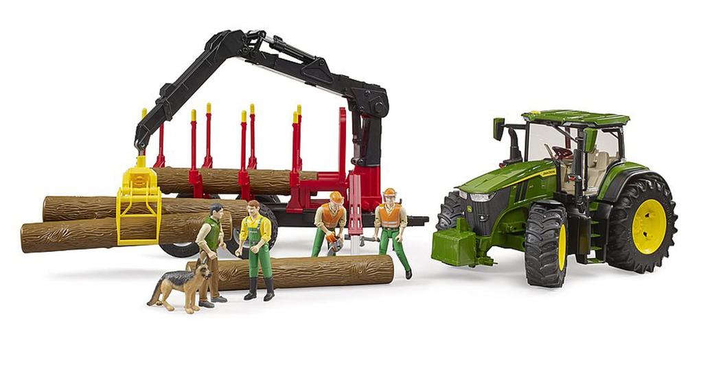 Bruder JD 7R 350 Front Loader & Forest Trailer (with 4 logs) BR03154