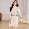 Korean Style Red Knit Zipper Dress for Women - Autumn/Winter 2025