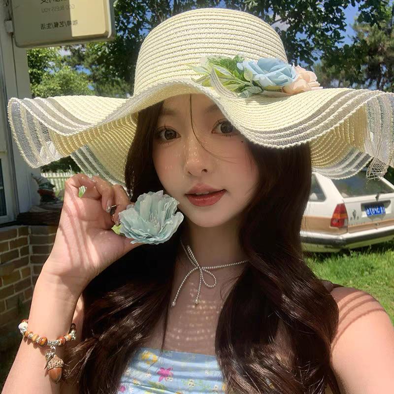 Spitzen Schleife Großer Rand Strohhut Neuer Strand Sonnenhut Damen Schöner Sonnenhut