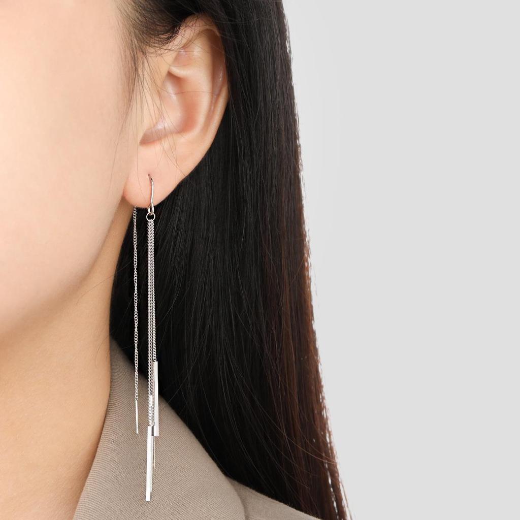 Korean Geometric Tassel Chain Titanium Steel Earrings