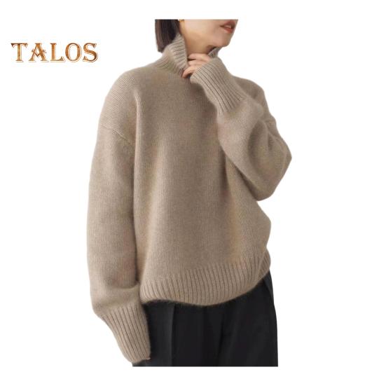 Женский зимний свитер с высоким воротником и длинным рукавом мягкий теплый трикотажный топ однотонный свободный крой пуловер S хаки 2158₽