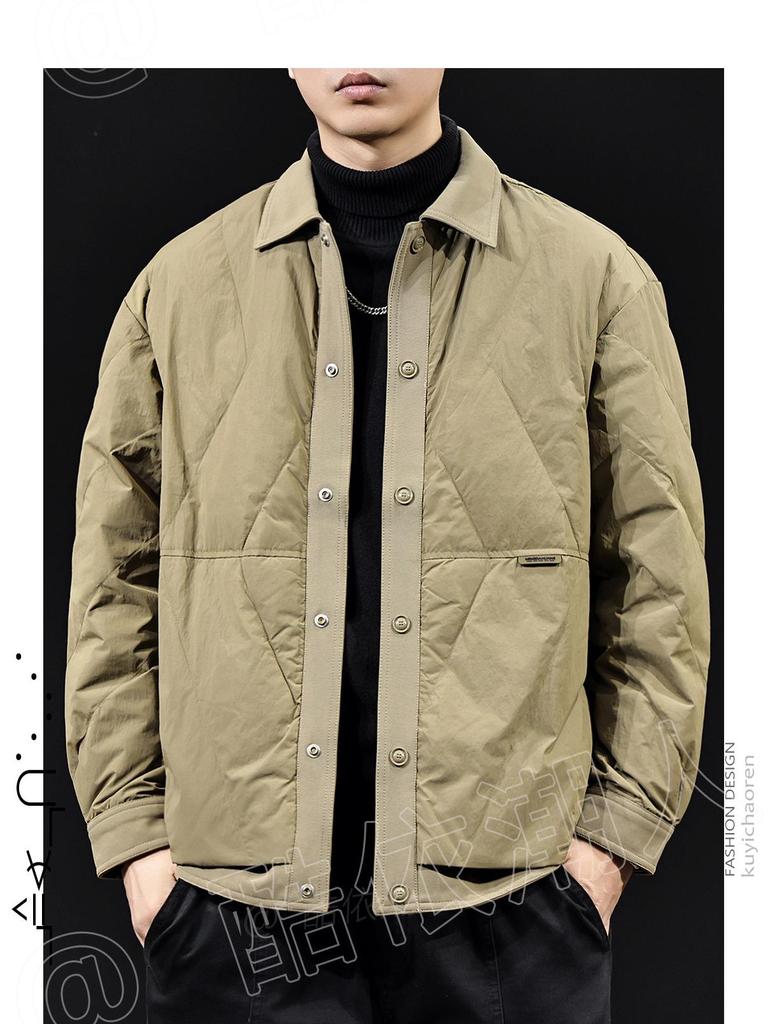 2025 Men's Trendy Lapel Patchwork Down Jacket - Lightweight Autumn/Winter Brand with White Duck Down Liner, Plus Sizes Available