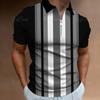 Independent Station Men'S Polo Shirt 3D Digital Printing Half Zipper Vertical Striped Short Sleeve Lapel Top