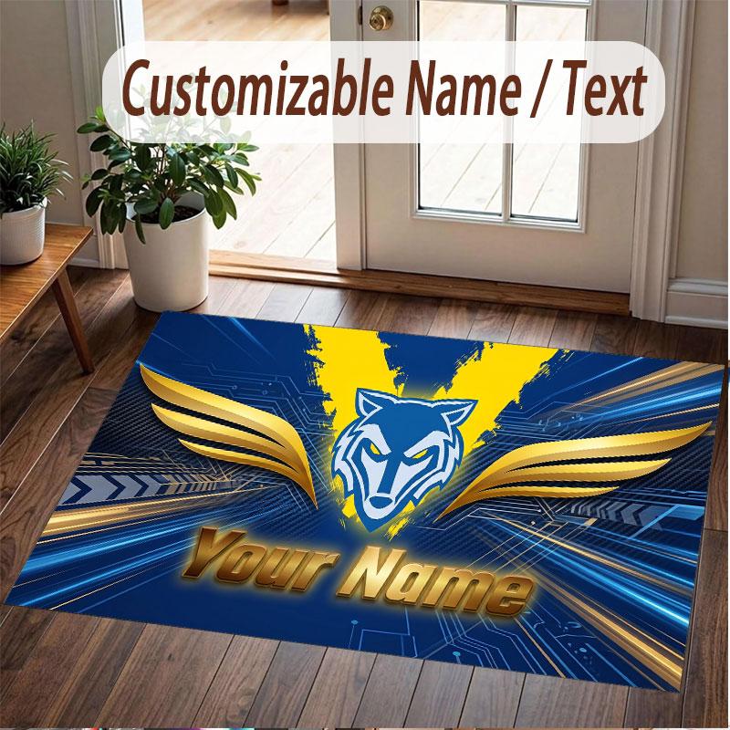 Custom Rug Warrington Wolves Pattern Print Name Text Soft Non‑Slip Floor Carpet for Home Indoor Decoration