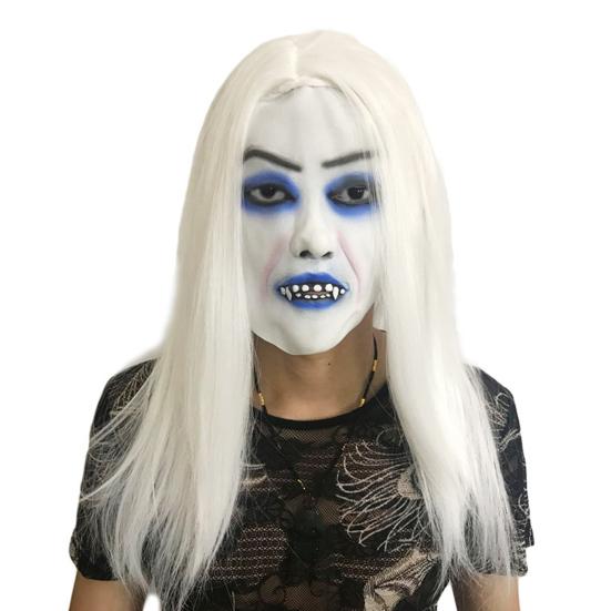 Halloween Horror Grimace Ghost Masque Scary Full Head Latex Zombie Masque with Hair Creepy Halloween Party Cosplay Costume