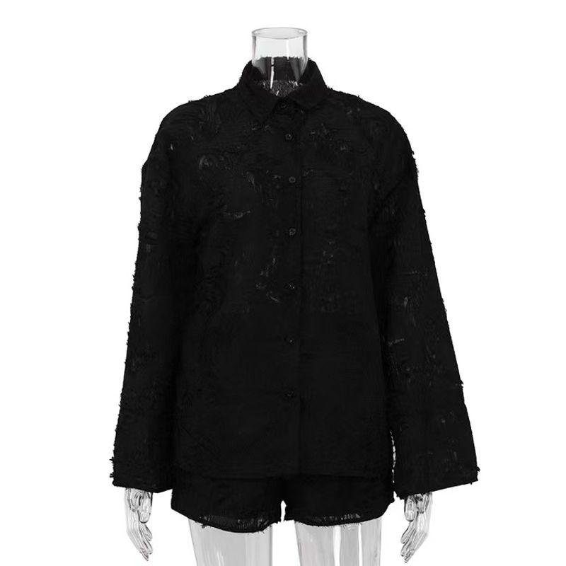 

Western Style New Fashion Jacquard Lapel Shirts Shorts Set Shirt and Shorts Suit Set Black L