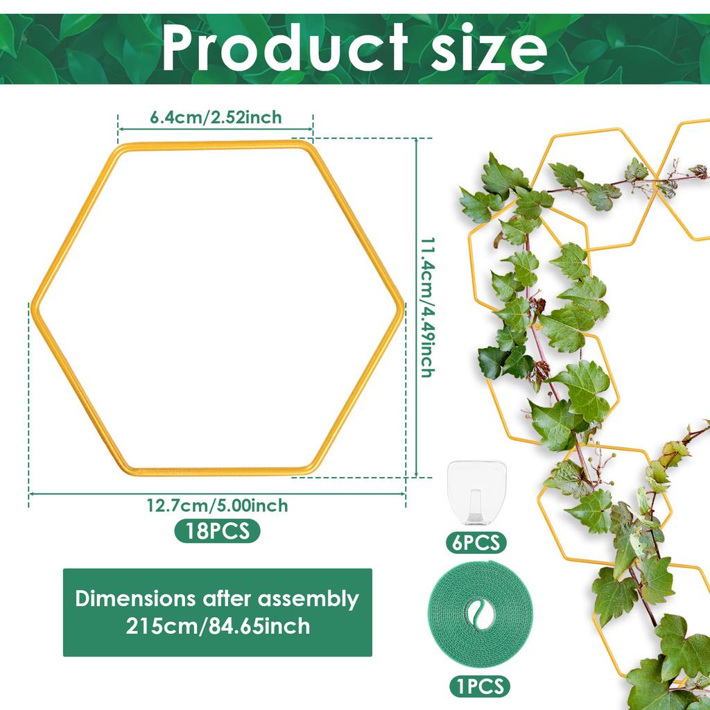 18Pcs Climbing Chain Trellis Metal Hexagonal Wall Hanging Trellis with Hook Rustproof Plant Vine Support Kit Garden Wall Trellis