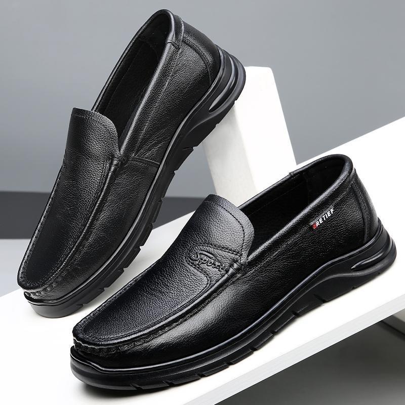 Spring new first-layer cowhide men's single shoes business casual leather shoes breathable soft sole comfortable wear-resistant Doudou shoes