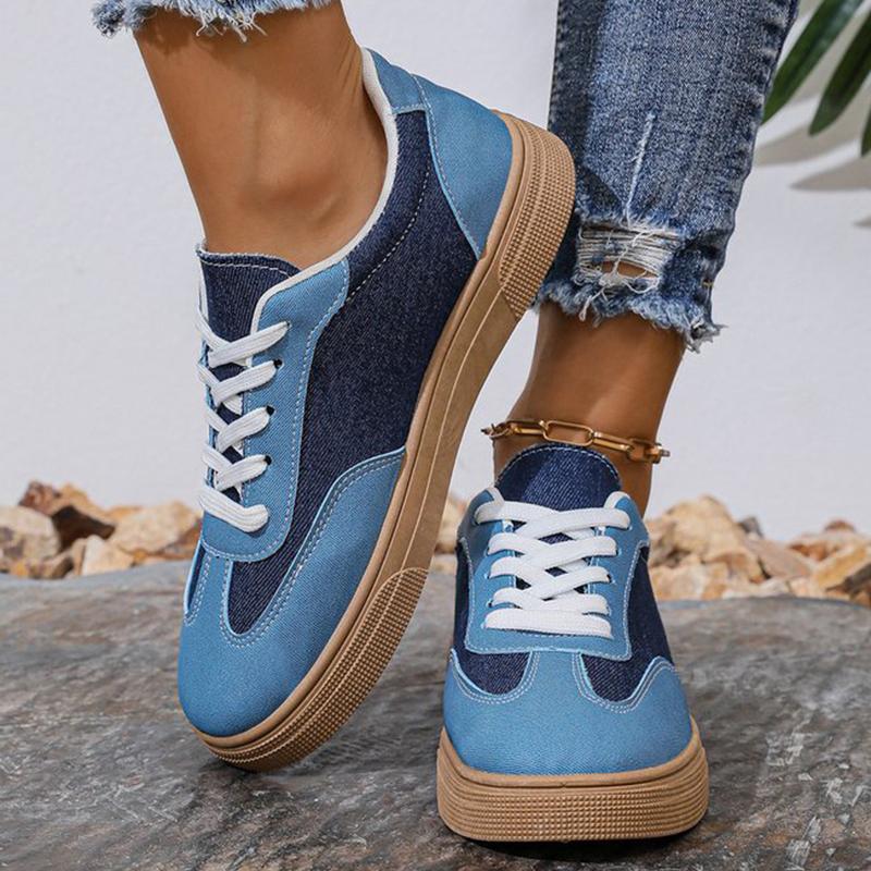 Fashion Spring Autumn Patchwork Canvas Shoes Women Lace Up Flat Heel Canvas Shoes Woman All Match Wear Resistant Walking Sneakers Mujer