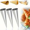 [Heavy-Duty | Stainless Steel] 12pcs Heavy-Duty Stainless Steel Cream Cone Molds | Non-Stick Spiral Pastry Tubes for Ice Cream, Croissant, Waffle