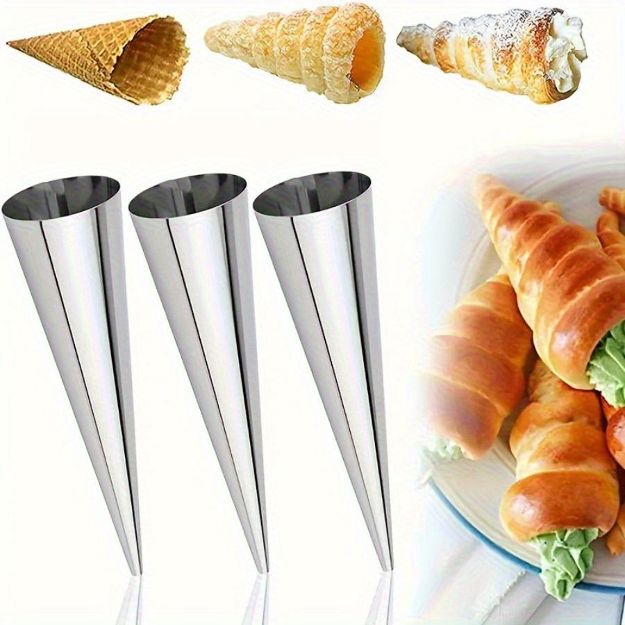 [Heavy-Duty | Stainless Steel] 12pcs Heavy-Duty Stainless Steel Cream Cone Molds | Non-Stick Spiral Pastry Tubes for Ice Cream, Croissant, Waffle