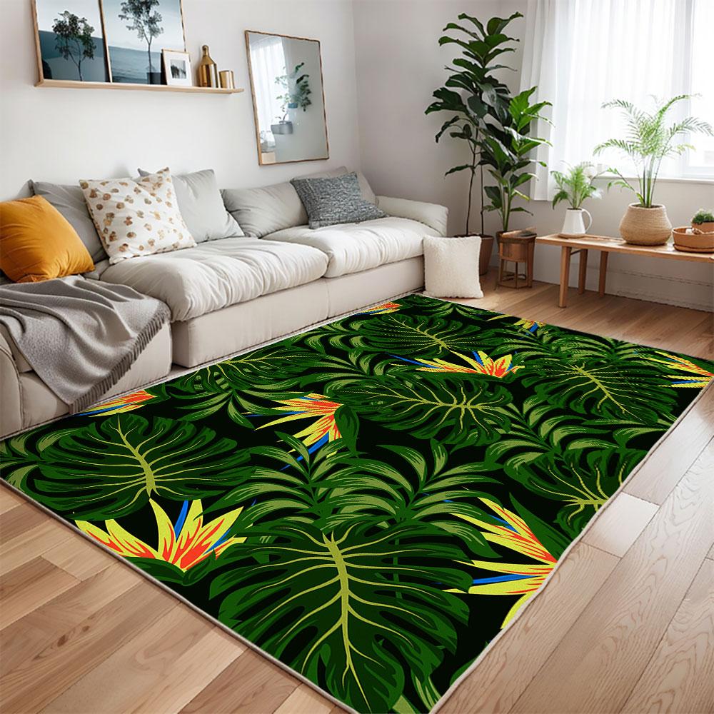 Tropical Floral Area Rug for Living Room Bedroom Colorful Botanical Print Non-Slip