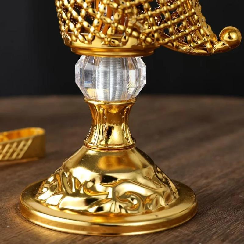 Golden Middle Eastern Aromatherapy Incense Burner,Moon Shape Metal Arabian Living Room Incense Burner Holder Home Decorative