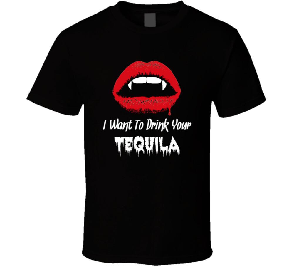 I Want To Drink Your Tequila Halloween Tshirt Unisex New Vampire Fangs Party Tee XXL