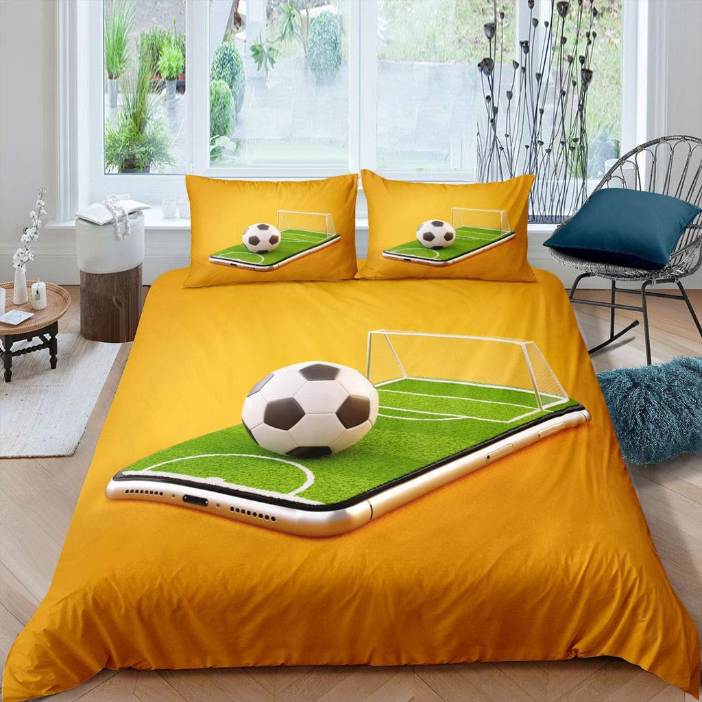 Green Football Field King Queen Duvet Cover Soccer Field Comforter Cover Boys Men Sport Games Bedding Set Polyester Quilt Cover