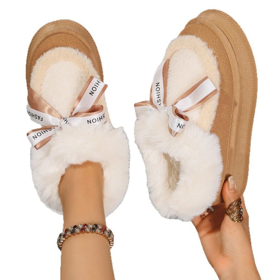 2025 Fall/Winter Plus Size Bow-Adorned Warm Women's Thick-Sole Cotton Boots - Fashionable & Comfortable