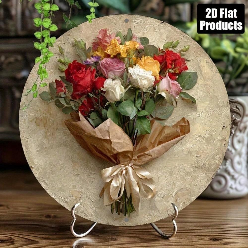 

Vintage Round Floral Metal Wall Art 8x8 Inch, Rustic Aluminum Sign Colorful Roses Greenery Home Decor for Bar Cafe Office 20x20 разноцветный