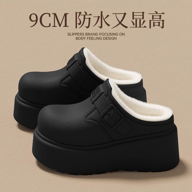 New Fleece Thickened Inner Height Increase Winter Mid-top Shoes Color-blocked Thick-soled Muffin Heightened White Shoes
