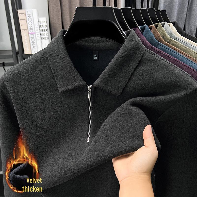 Men s Solid Color Half-Zip Hoodie - Lapel, Loose Fit, Plus Velvet, Warm Winter Base Layer Top. 3XL