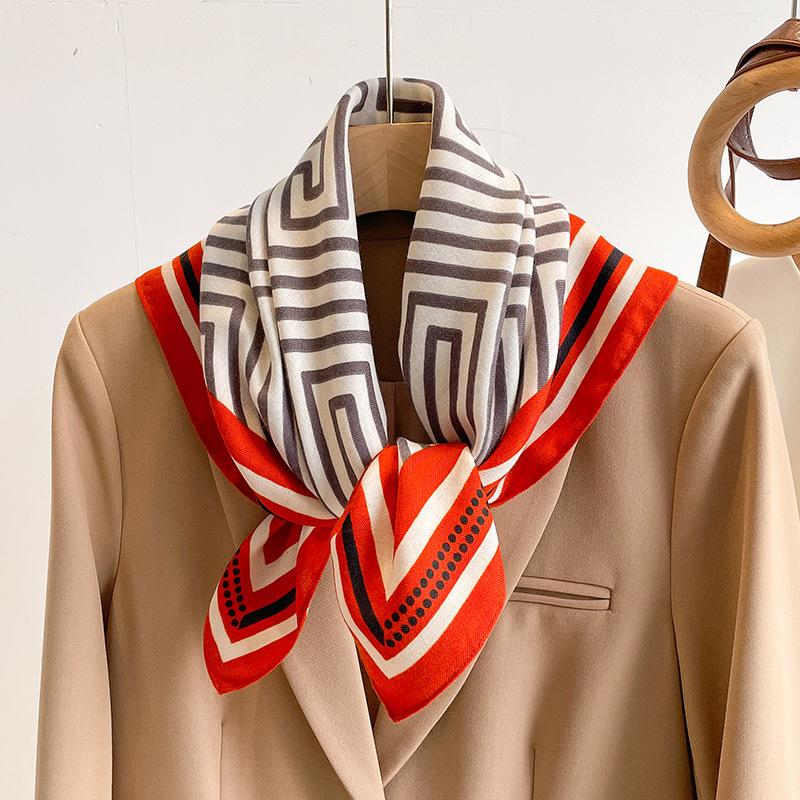 Internet celebrity striped 71 cotton and linen small square scarf silk scarf women's spring and autumn summer foreign style small scarf headscarf